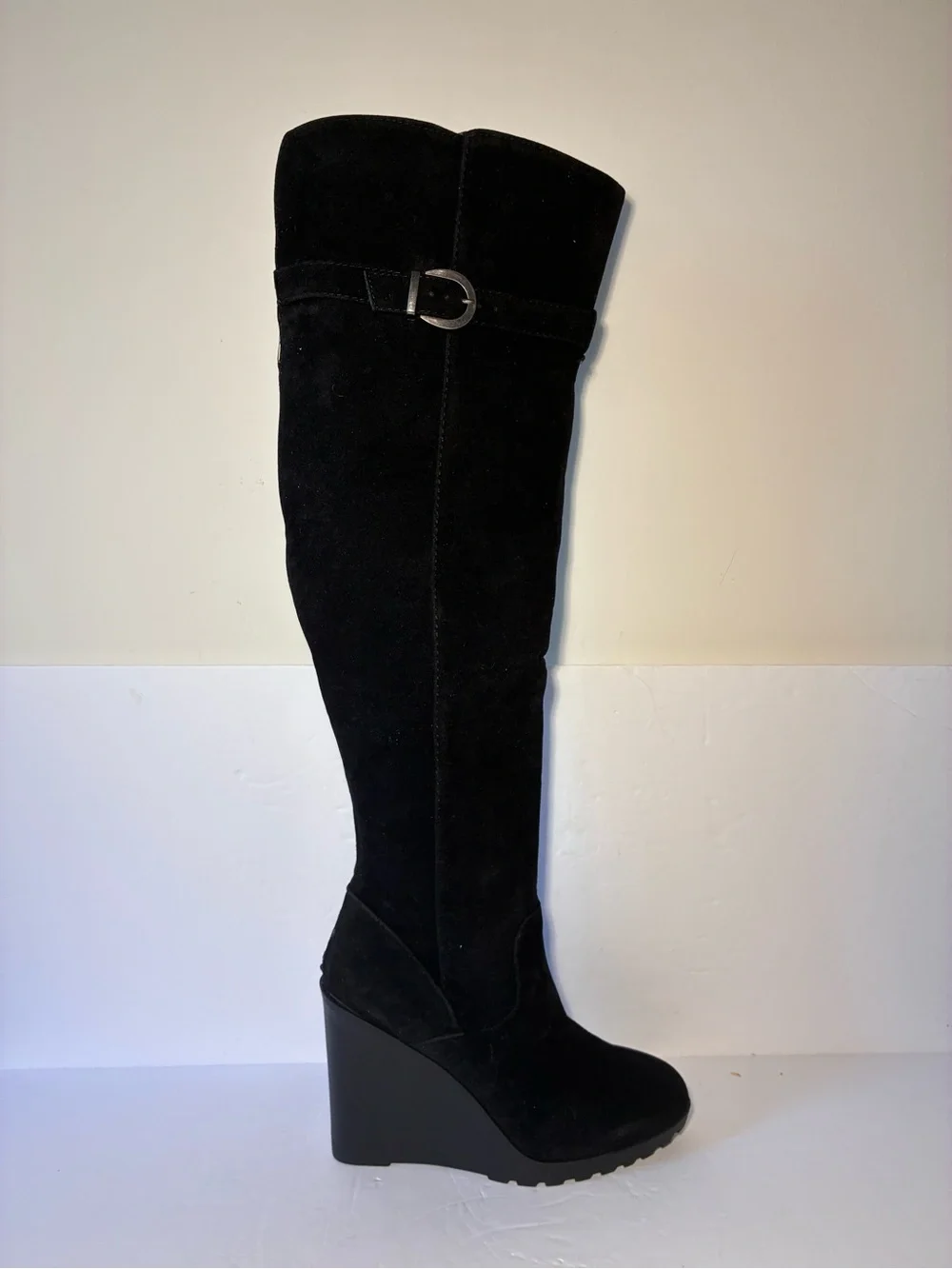 Havannah Black Over the Knee Wedge Boots Women's Size 6.5 Faux Suede